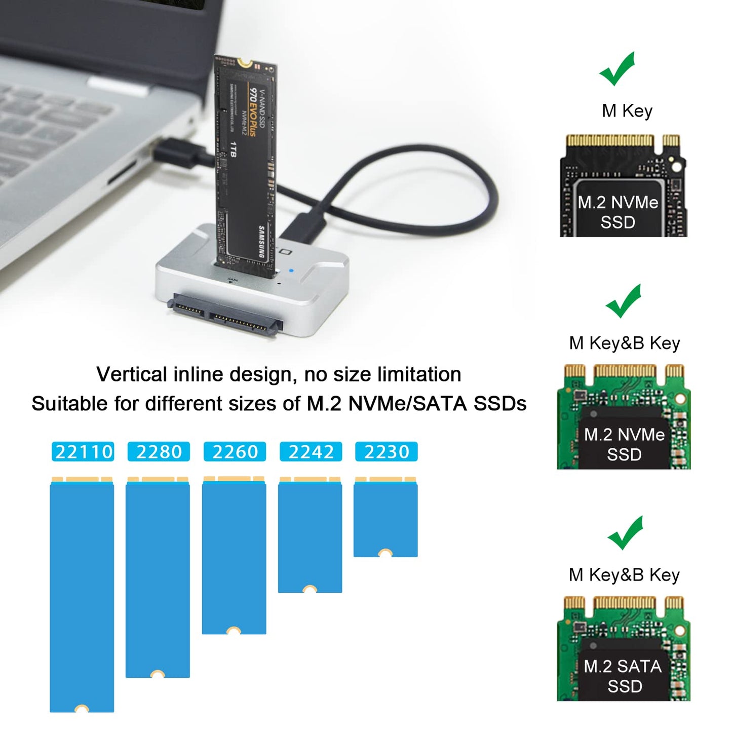 M.2 SATA/NVMe to USB Docking Station,Hard Drive Reader Adapter, External M.2 SSD Enclosure for M.2 PCIe NVMe and SATA SSDs, Compatible with SATA III