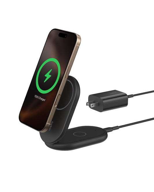 Belkin Magnetic Foldable Wireless Charging Stand 15W - MagSafe-Compatible Qi2-Certified Charger, Wireless Charging Stand for iPhone 16, Galaxy S25