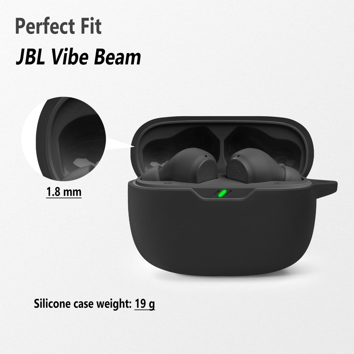 Geiomoo Silicone Case for JBL Vibe Beam 2, JBL Vibe Beam, JBL Vibe 200TWS, Protective Cover with Carabiner (Black)