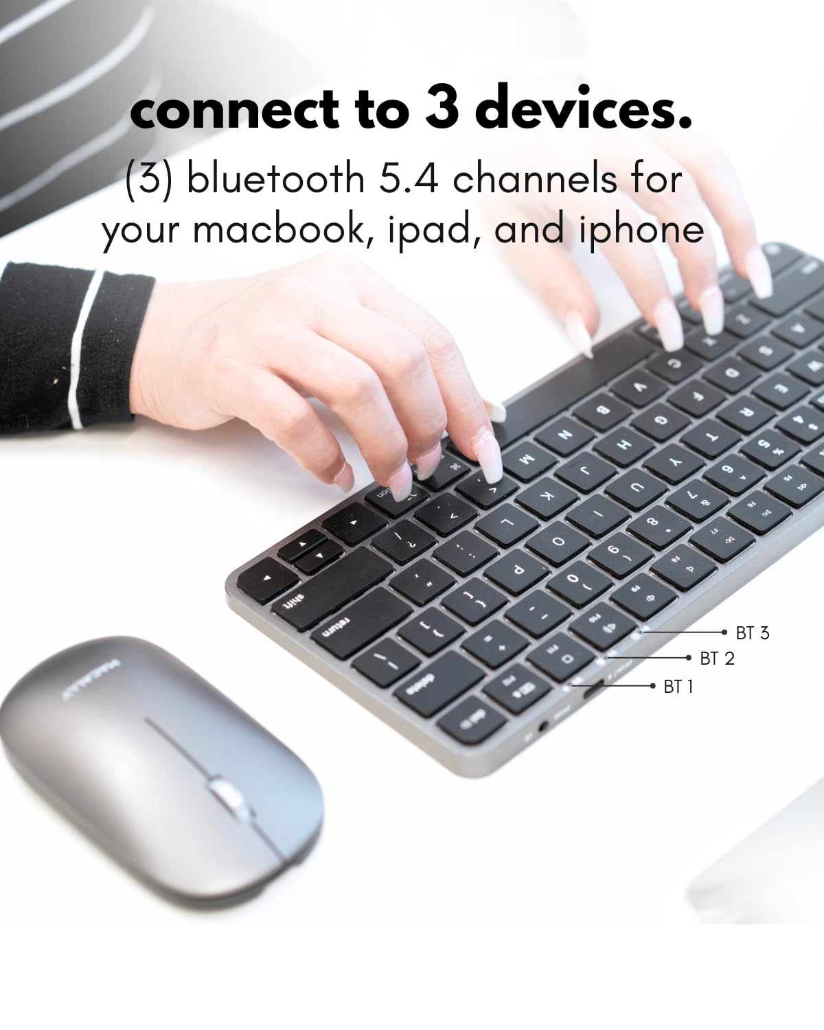Macally Apple Wireless Keyboard and Mouse for Mac - Dual Mode (Bluetooth + Wired) - Multi-Device, Rechargeable - Mini Wireless Keyboard and Mouse