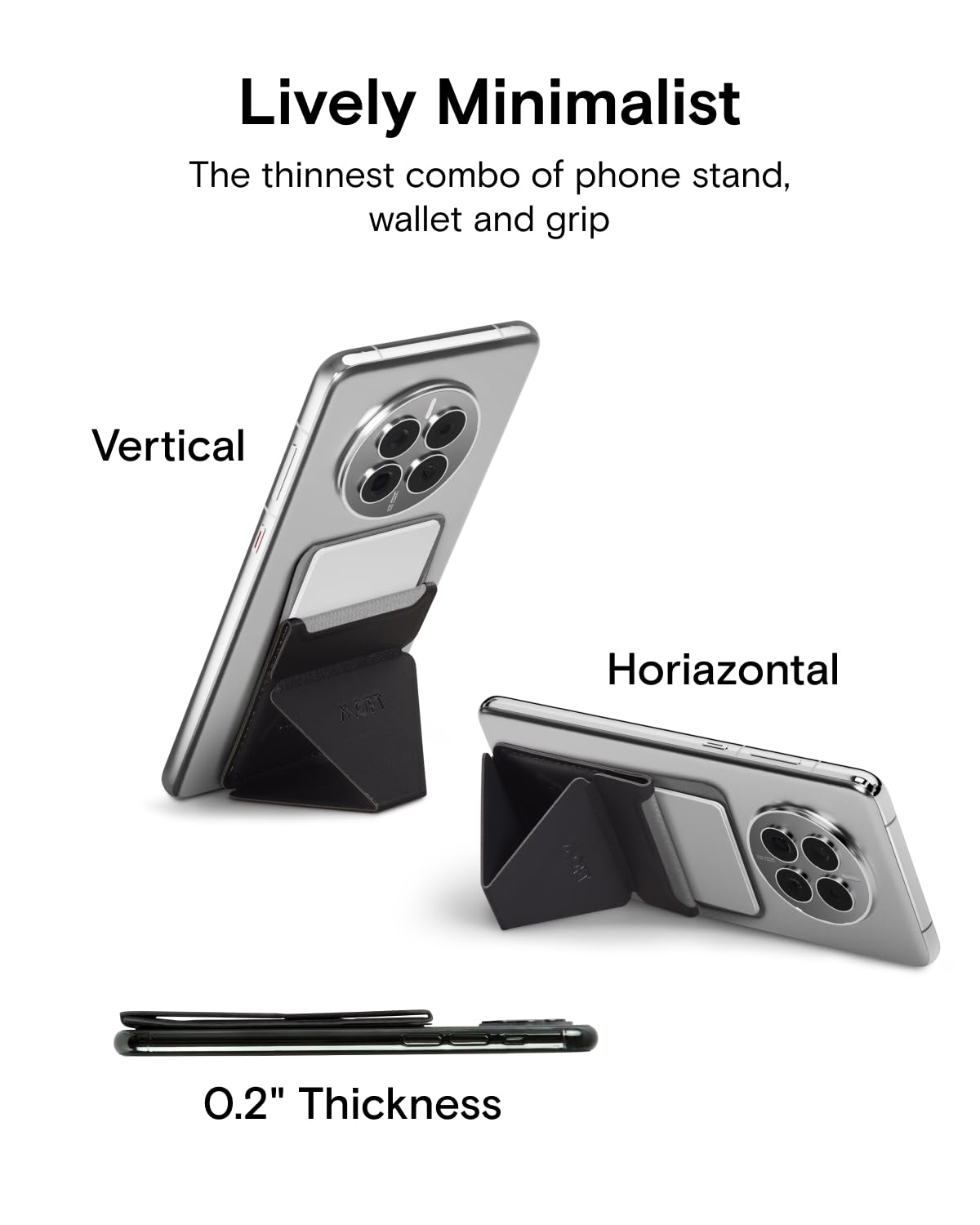 MOFT Phone Stand, Adhesive Card Holder Fits 2-3 Cards, Slim & Portable Phone Wallet, 2 Viewing Angles, RFID Blocking, Compatible with iPhone, Galaxy