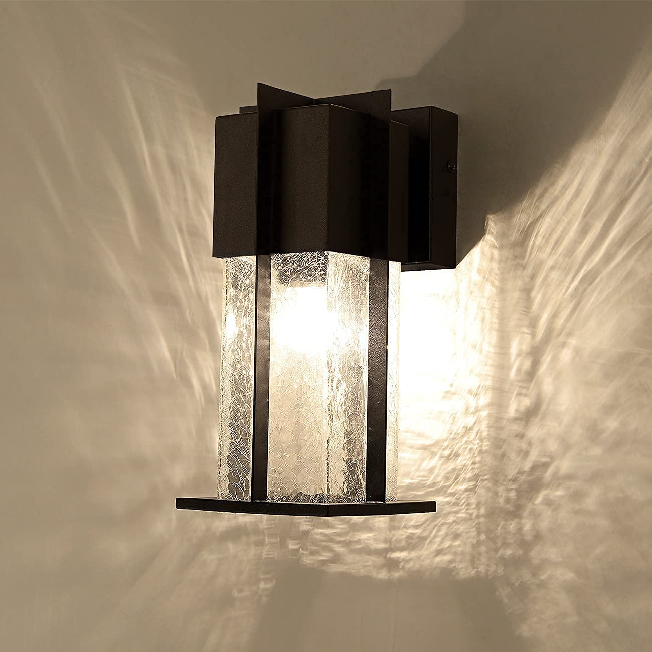 ZEGOLAER Outdoor Wall Light Fixtures with Crack-Like Glass Shade, Modern Outdoor Wall Sconce Exterior Light Fixture IP65 Waterproof, Front Porch Light