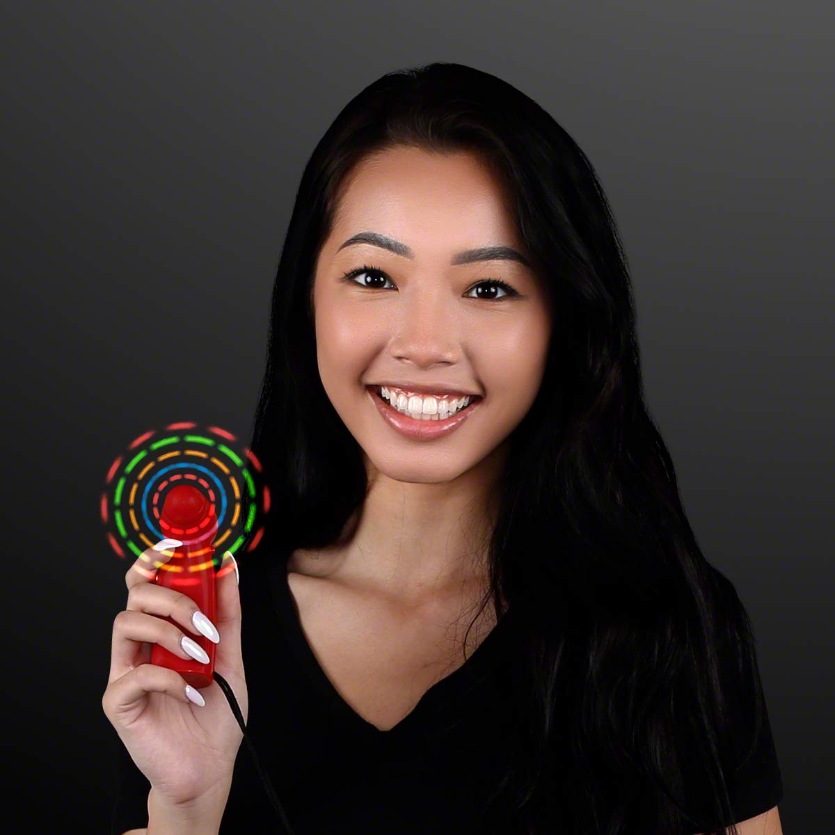 FlashingBlinkyLights Light Up LED Mini Handheld Fan with Red Handle