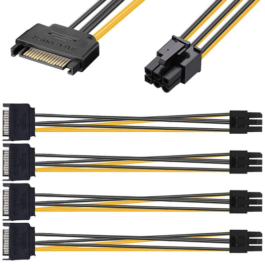 DKARDU 10 Pack SATA Power Cable 15 Pin to 6 Pin PCI Express PCI-E for Graphics Video Card Power Cable Adapter Computer Host, SATA Male to 6 Pin Female