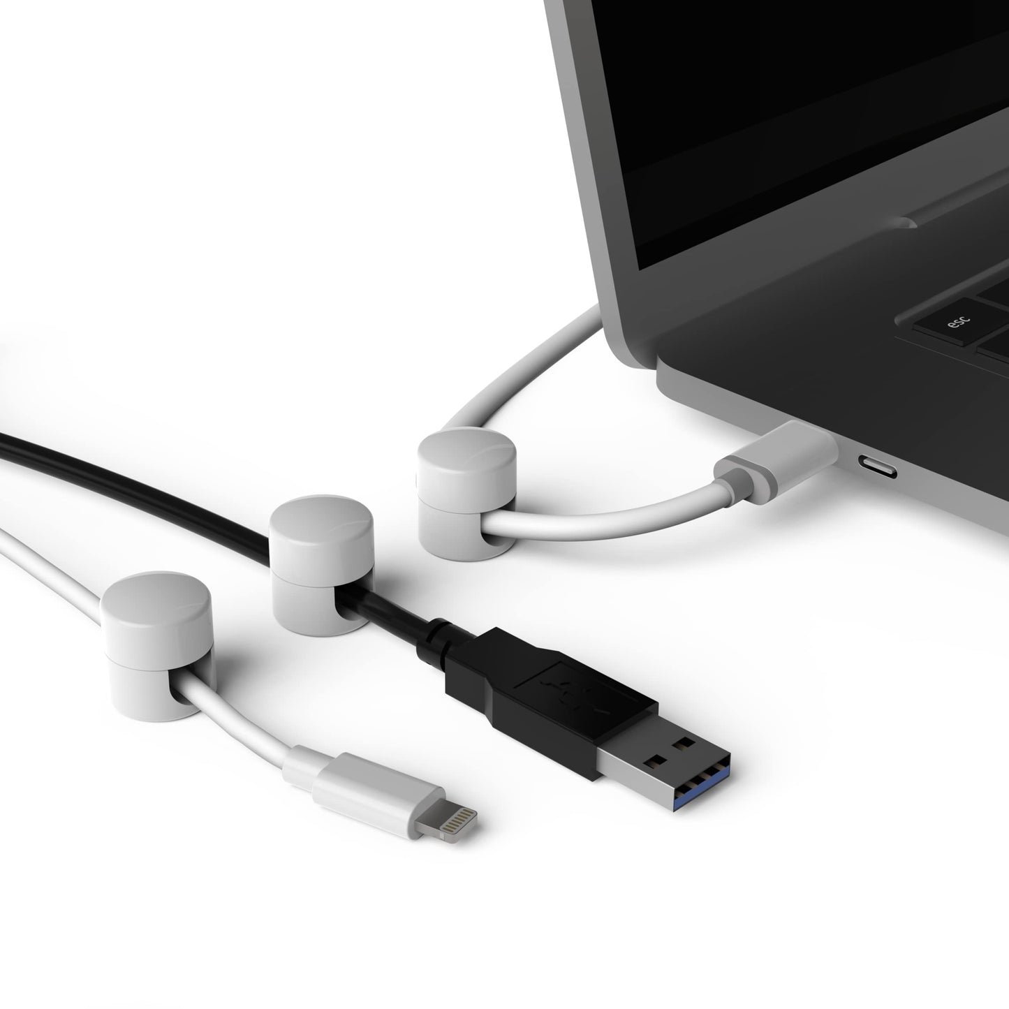 ICONIT Cable Anchors for Desk Organization White | Premium Aluminum Cord Organizers | Charger + Cable Management Clips for Home & Office | Stylish