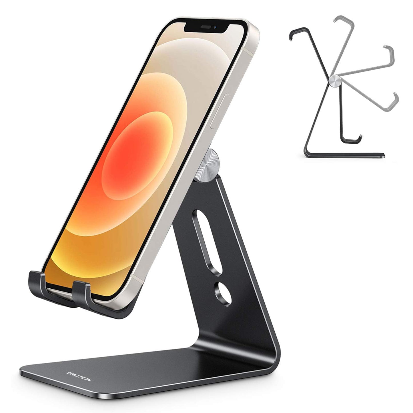 OMOTON C2 Adjustable Aluminum Cell Phone Stand with Charging Cutout, Black