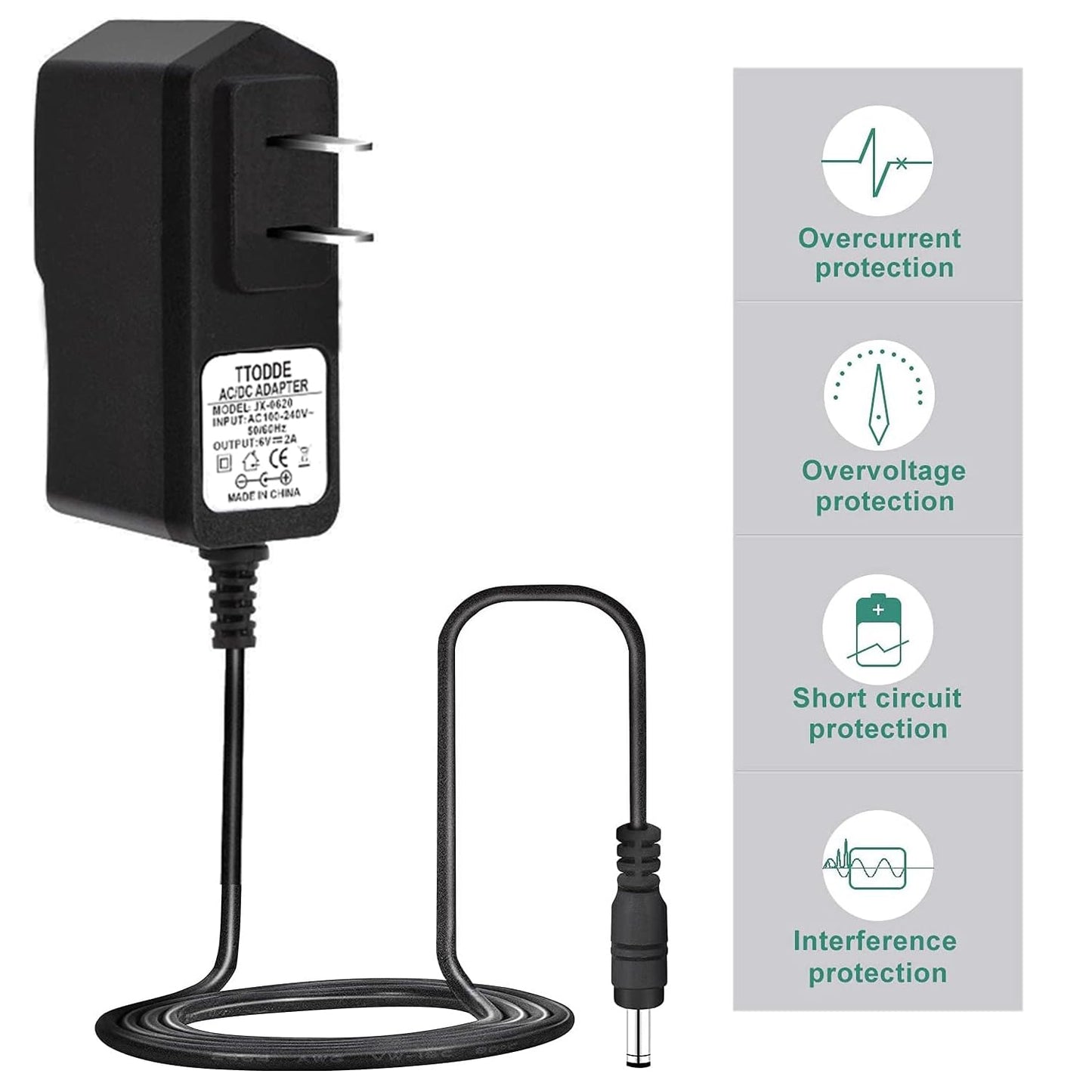 TTODDE AC/DC 6V 2A Adapter Power Supply 12W 100-240V with 4.0x1.7mm & 3.5x1.35mm Plugs - Universal 6V Device Charger (200mA-2A Compatible)