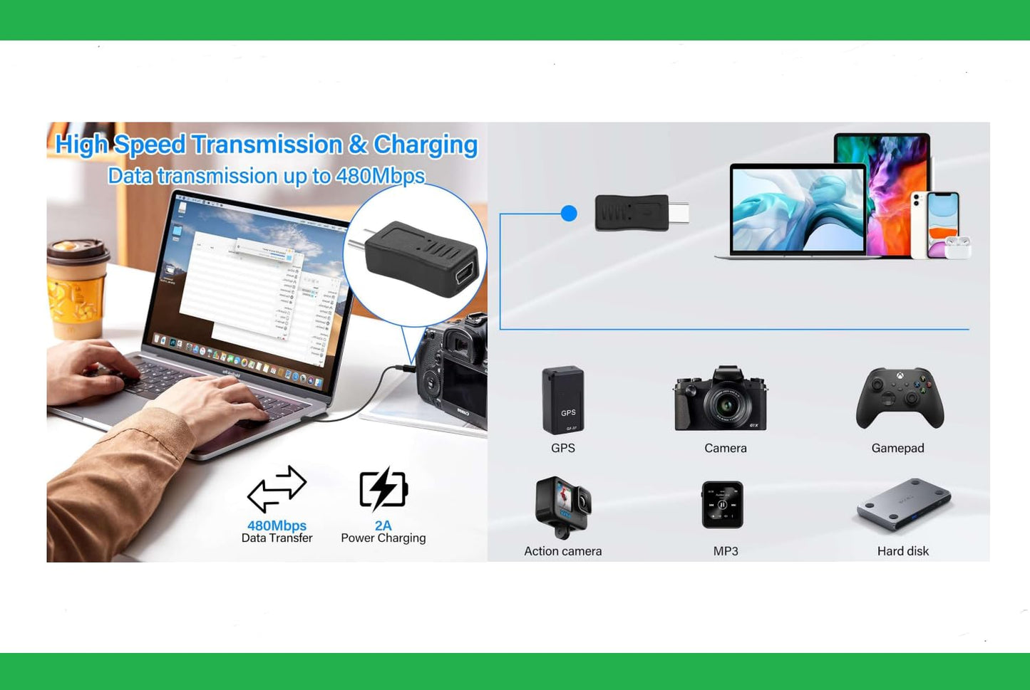 Earsinger USB Type C to Mini USB Adapter Type C Male to Mini USB Female Adapter Suitable for in Car Dashcam, Camera Laptop Digital MP3/4/5 Player GPS…