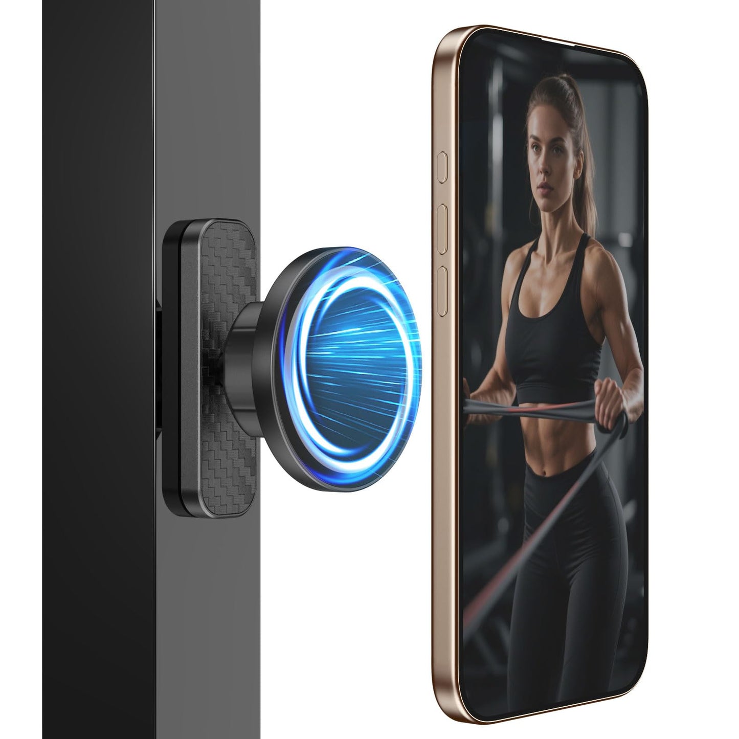 MoKo Dual Magnetic Phone Holder for Gym, 360°Adjustable Gym Phone Holder Magnet Compatible with MagSafe & iPhone 12-17 Series, Portable Phone Mount