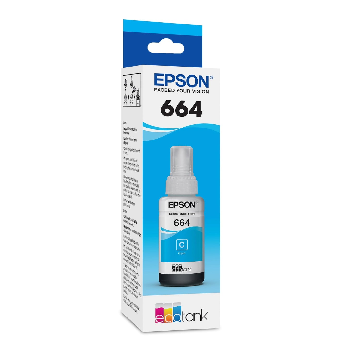 Epson 664 EcoTank Ink Ultra-high Capacity Bottle Cyan (T664220-S) Works with ET-2500, 2550, 4500, 4550, 2600, 2650, 3600, 16500