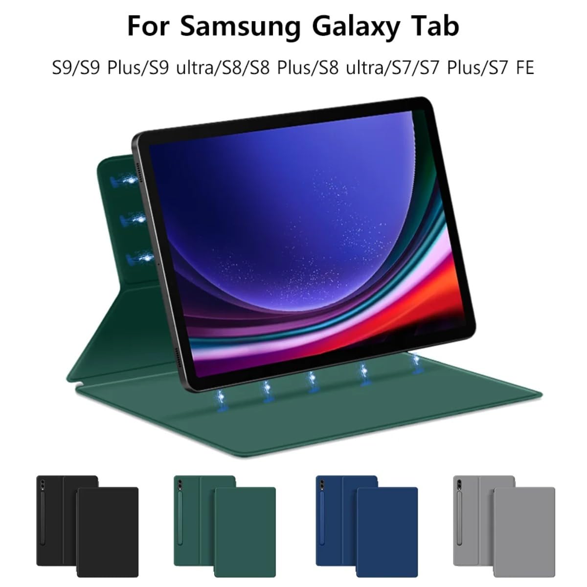 Magnetic Case for Samsung Galaxy S9, S8, Ultra Case, Tablet Cover for Galaxy Tab S7, S9 FE Plus, Slim Protective Leather Case (Blue, S9 Ultra 14.6