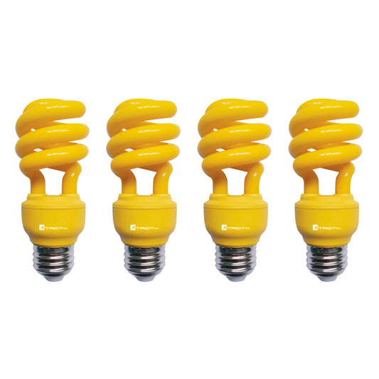 Xtricity Yellow Bug Light Bulbs Compact Fluorescent T2 Spiral, E26 Base, 13W (60W Equivalent), 800 Lumens, Outdoor, CFL, 120V - UL Listed (4 Pack)