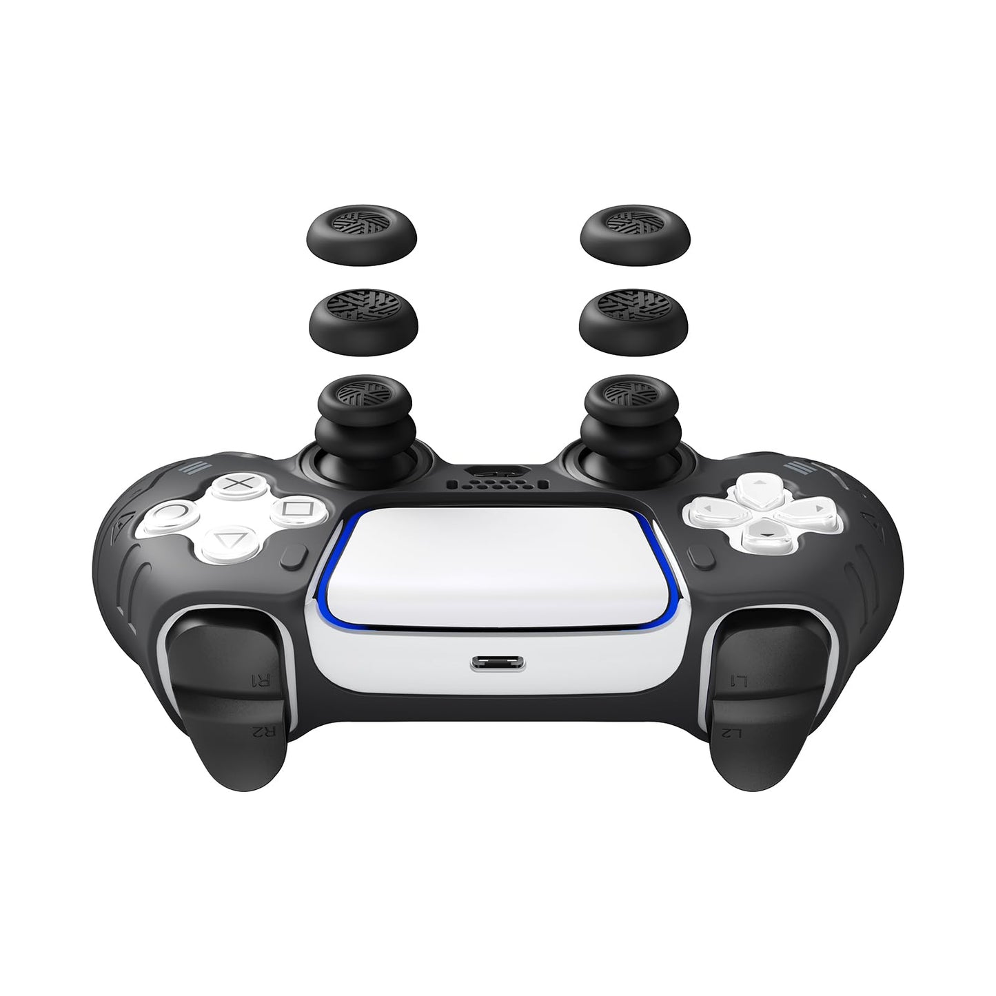 JEMDO Thumb Grips for PS5/PS4/Switch Pro Controllers, Silicone Joystick Caps with Anti-Slip Design, 3 Heights (High/Mid/Low) Button Caps, Gaming