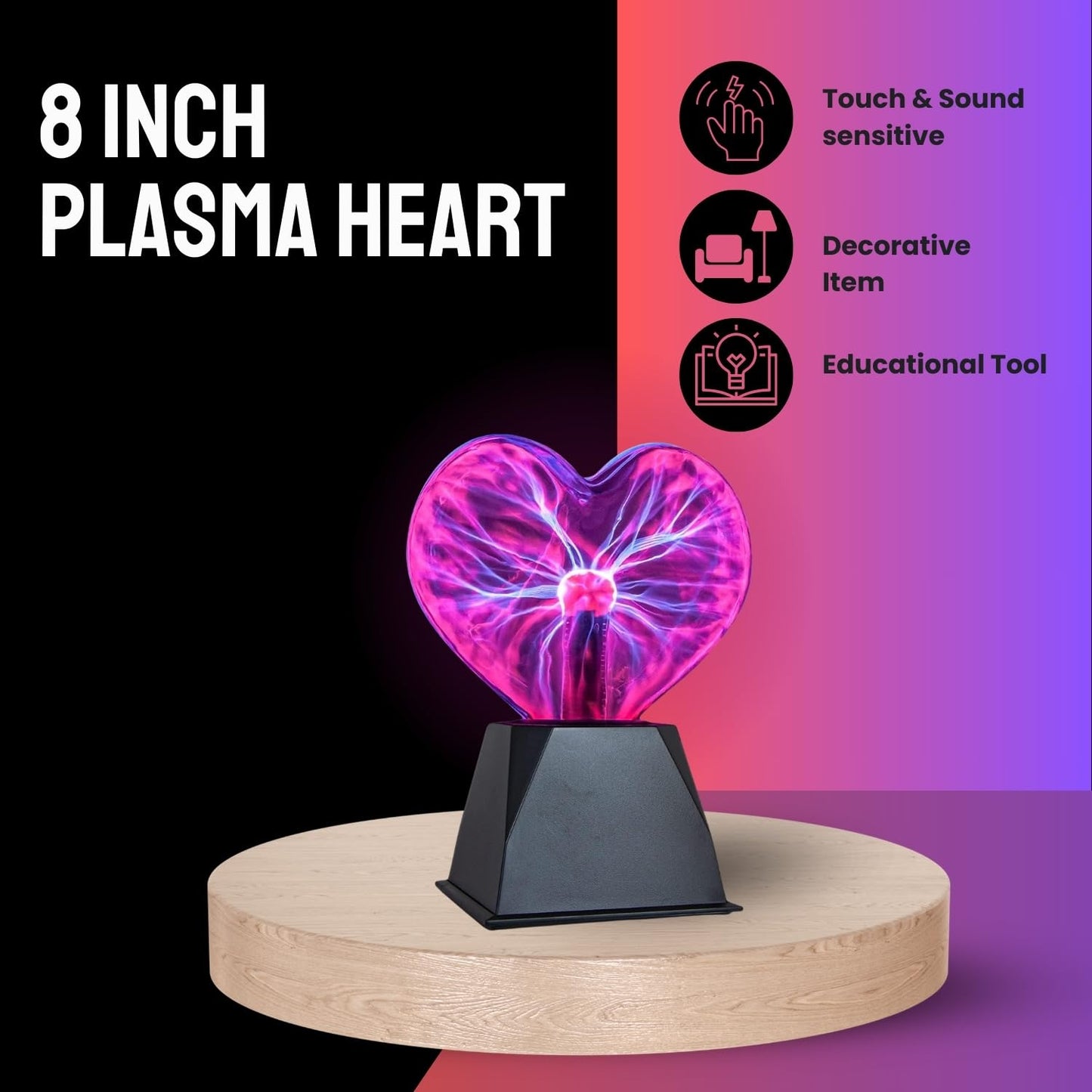 Tradeopia 8 Inch Heart Shaped Touch & Sound Sensitive Plasma Lamp, Globe for Home & Office Decoration
