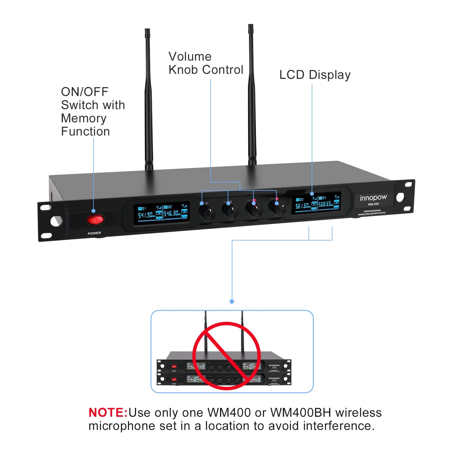 innopow 4-Channel Wireless Microphone System, Quad UHF Metal Cordless Mic, 2 Handheld Mics, 2 Bodypack Mics, Long Distance150-200Ft, Fixed Frequency