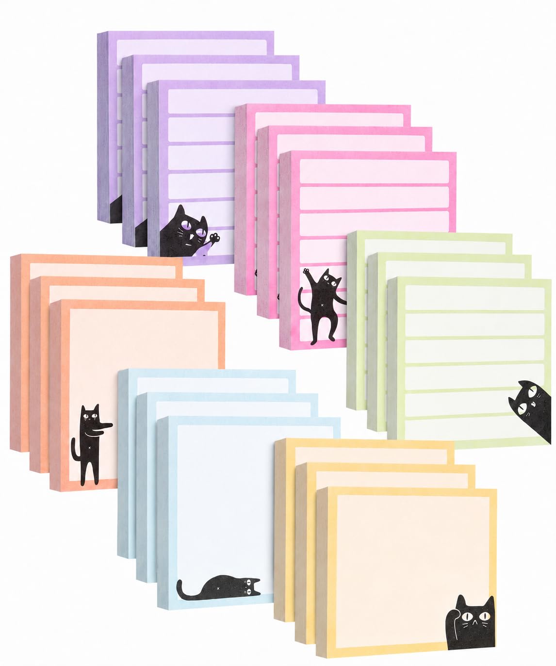 Mr. Pen- Black Cat Sticky Notes Set, 3" x 3", 18 Pads, 1440 Sheets