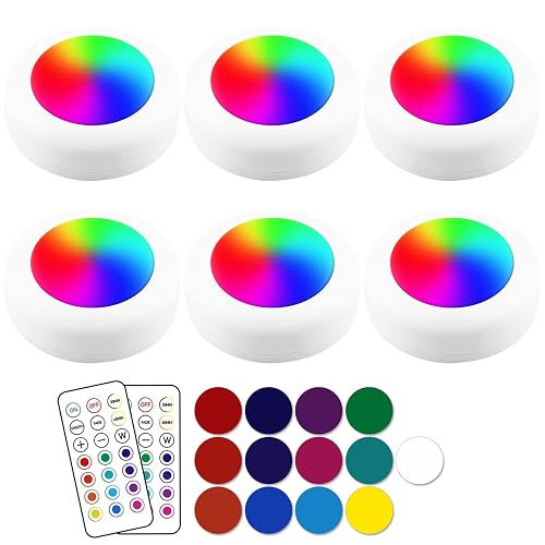 Deitybless 13-Color LED Puck Lights with Remote Control | Wireless Battery-Powered Stick-On Under Cabinet Lighting | Dimmable Color Changing Lights