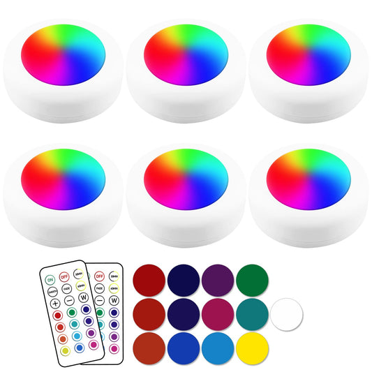 Deitybless 13-Color LED Puck Lights with Remote Control | Wireless Battery-Powered Stick-On Under Cabinet Lighting | Dimmable Color Changing Lights