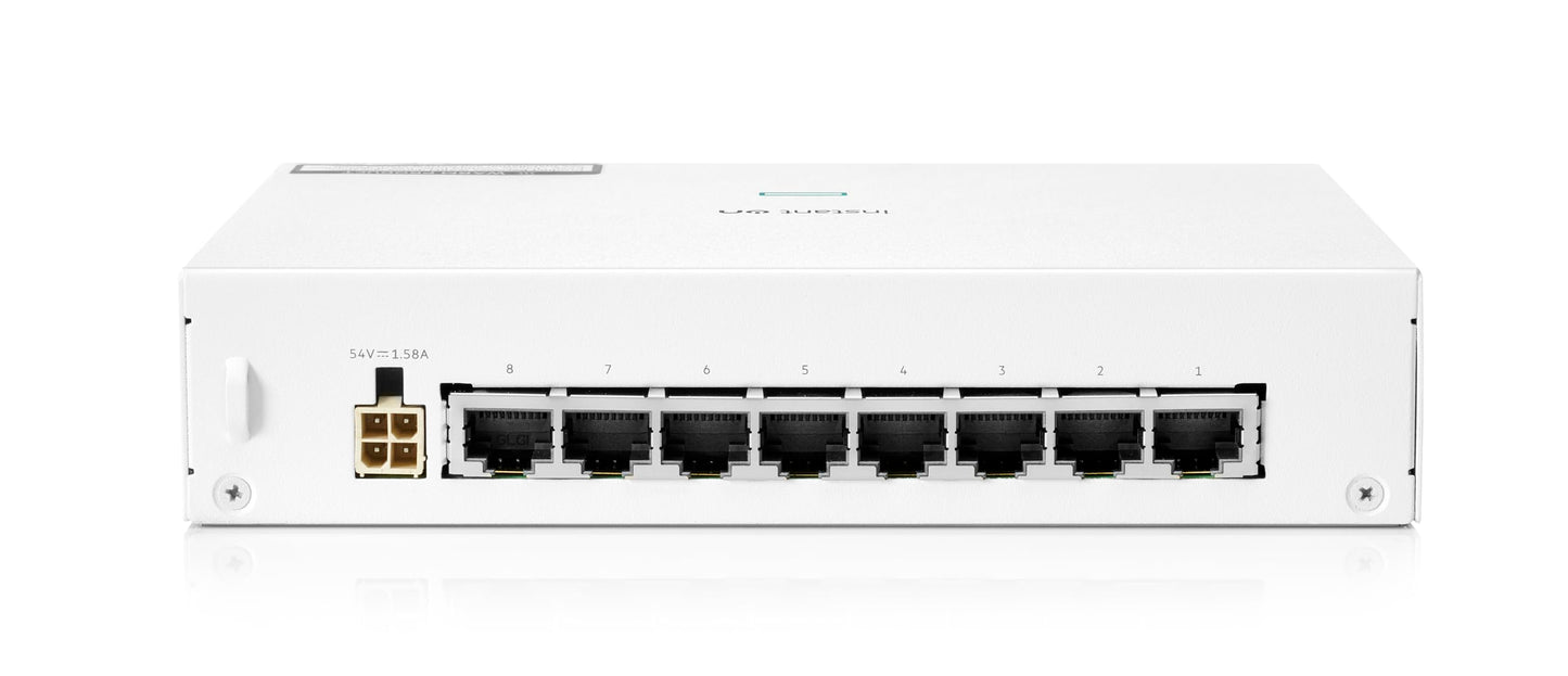 HPE Networking Instant On Switch Series 1430 8-Port Gb Unmanaged Layer 2 Ethernet Switch with PoE | 8X 1G | 8X CL4 PoE (64W) | Fan-Less | US Cord