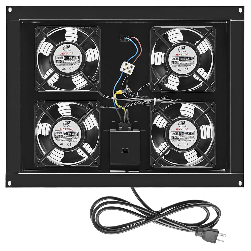 NavePoint 42U Cabinet Top Mount Fan Panel, Panel Includes, 4 Fans, Server Cooling System, 110 50/60Hz, 17.2 x 13 x 2 Inches, 6ft Input Cord Length