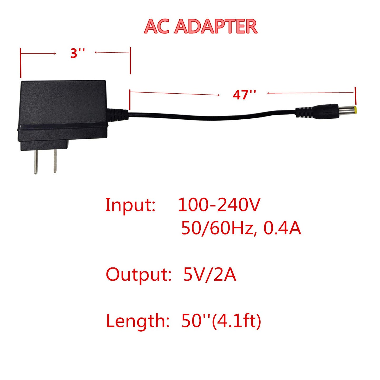 AC Power Supply for Android TV Box Original US Plug Adapter Wall Charger Cable Cord100-240V to DC 5V 2A Power Supply DC Connector Jack 5.5mm x 2.1mm