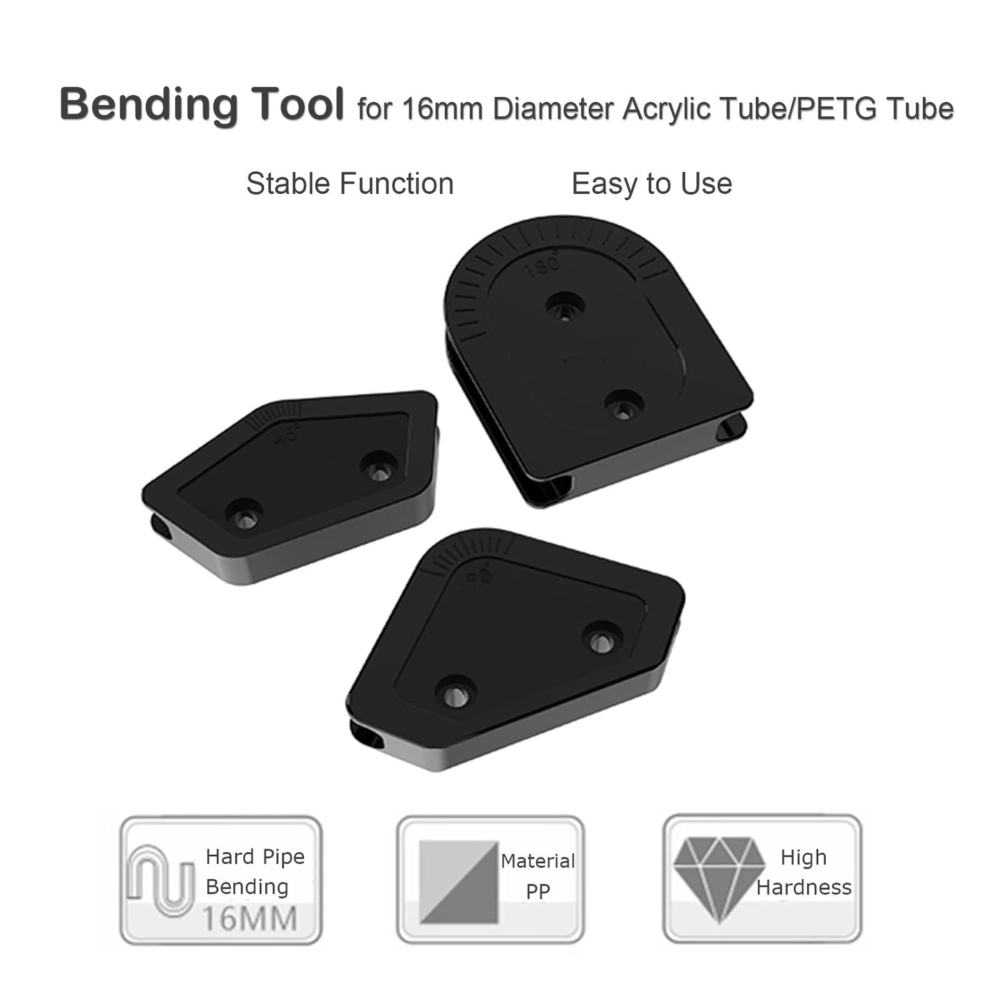 ASHATA 16mm Tubing Bending Kit, Acrylic Hard Tube 45/90/180 Degree Bending Kit, Hard Tube Elbow for Computer Blender Water Cooling System