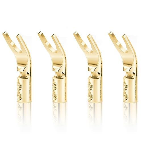 KUYIOHIFI Gold Plated Pure Copper Speaker Spade Connectors - Dual Screw Locking Fork Y/U Plugs for Wire DIY