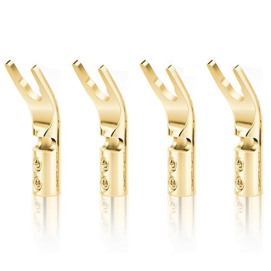 KUYIOHIFI Gold Plated Pure Copper Speaker Spade Connectors - Dual Screw Locking Fork Y/U Plugs for Wire DIY