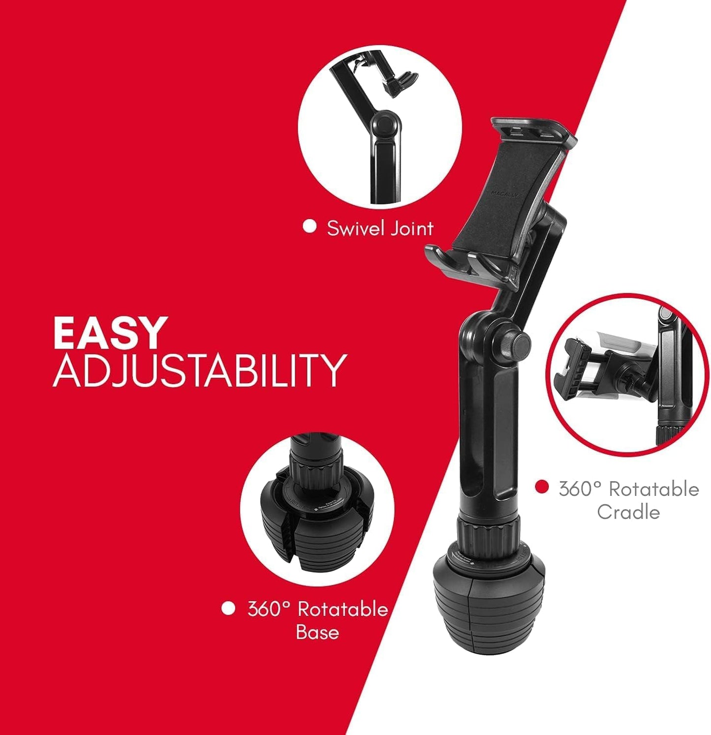Macally Cup Holder Tablet Mount - Heavy Duty iPad Cup Holder Car Mount Stand or Tablet Holder for Car, Truck, and Vehicle - Fits Devices 3.5" - 8”