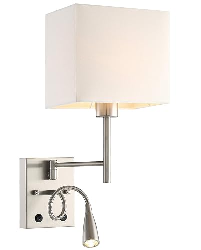 HomeFocus Bedside Wall Lamp with LED Reading Lamp,Swing Arm Wall Light,Wall Sconces