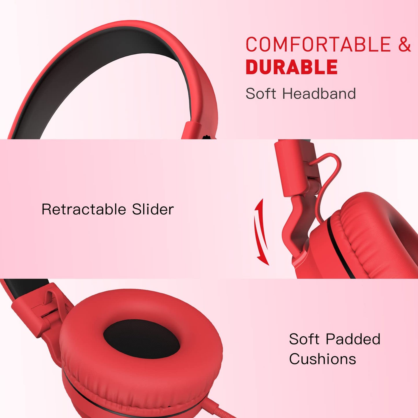 rockpapa 950 Wired Headphones for Kids Girls Boys for School Classroom with Microphone, On-Ear Foldable Corded Headphones with Jack 3.5mm for Laptop