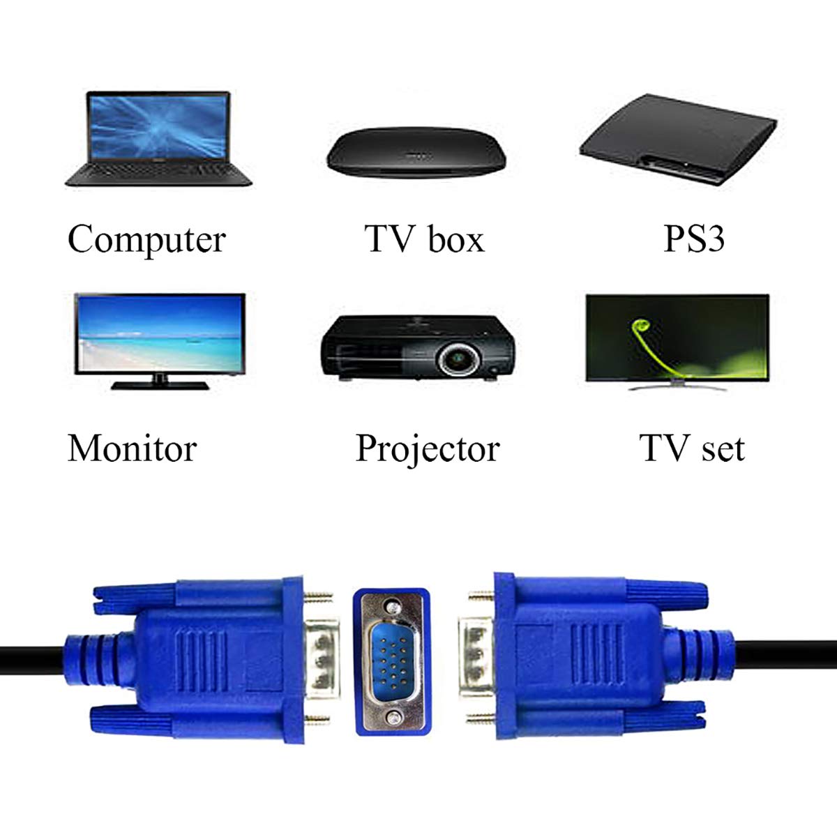 DaFuRui 4Pack VGA to VGA Cable?5Ft HD15 VGA Male to Male Cable for TV Computer VGA Monitor Cable with Blue Connector