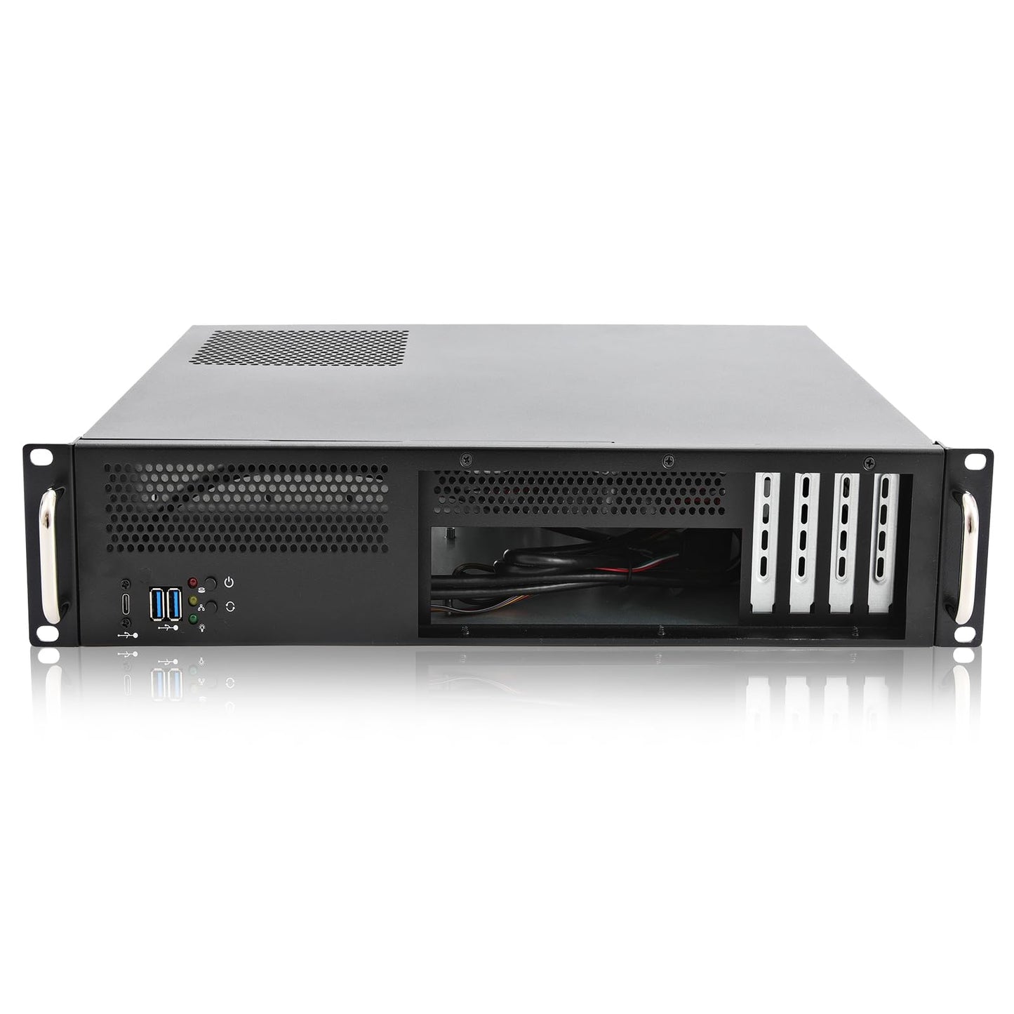 RackChoice 2U Server Chassis Short Depth 14.17" Front I/O with 2 x 3.5“ (int.) mATX M/B,Support ATX PSU with Either top or Side Cooling