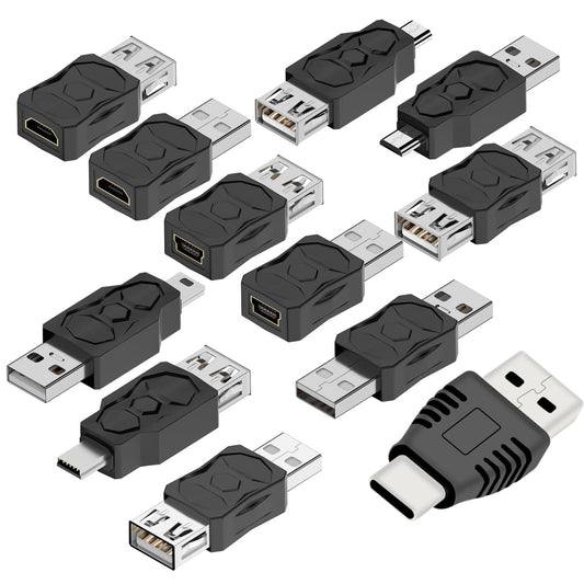 ZJKJHJY USB 2.0 Adapter Set USB/Type C/Micro/Mini Male to Female Converter Connector (12 pcs)