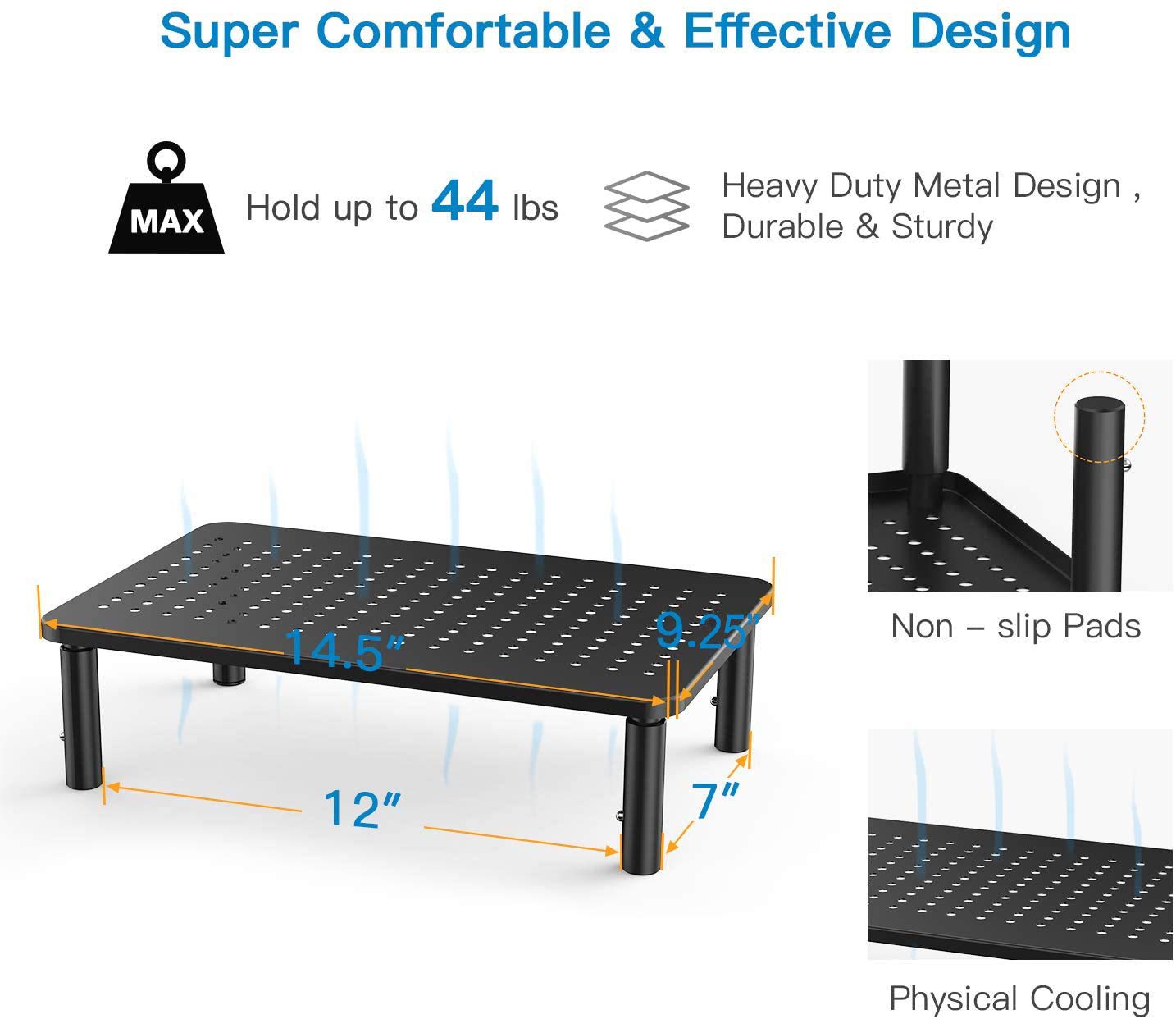 Impact Mounts Laptop PC Monitor Stand with Sturdy, Stable Black Metal Construction. Fashionable Riser Height Adjustable with Non-Skid Rubber. Perfect