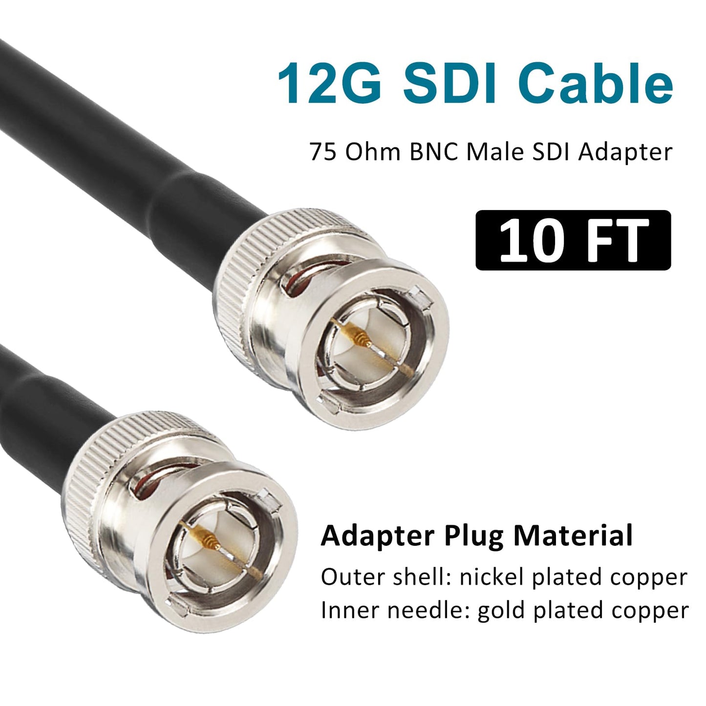 XRDS -RF 12G SDI Cable 10FT, SDI Video Cables 3G/6G/12G 75ohm BNC Male Cable Supports HD-SDI/3G/6G-SDI/4K/8K for Video Security Camera SDI Converter
