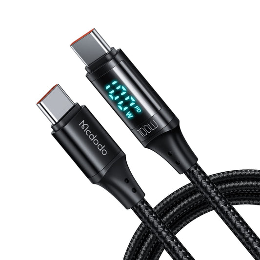 Mcdodo USB C Cable Type C Fast Charging Cable 4ft with Digital Wattage Meter 100W Nylon Braided Cord for iPhone 15/15Pro/iPad