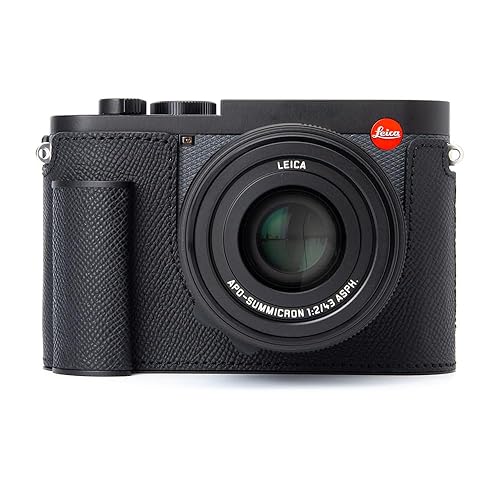 Q3 Vintage Genuine Leather Camera Case Handmade Half-Wrap Camera Protector with Aluminum Baseplate for Leica Q3 43 (Black - PalmSwell Texture Black