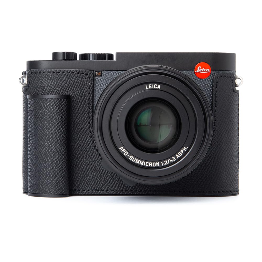 Q3 Vintage Genuine Leather Camera Case Handmade Half-Wrap Camera Protector with Aluminum Baseplate for Leica Q3 43 (Black - PalmSwell Texture Black