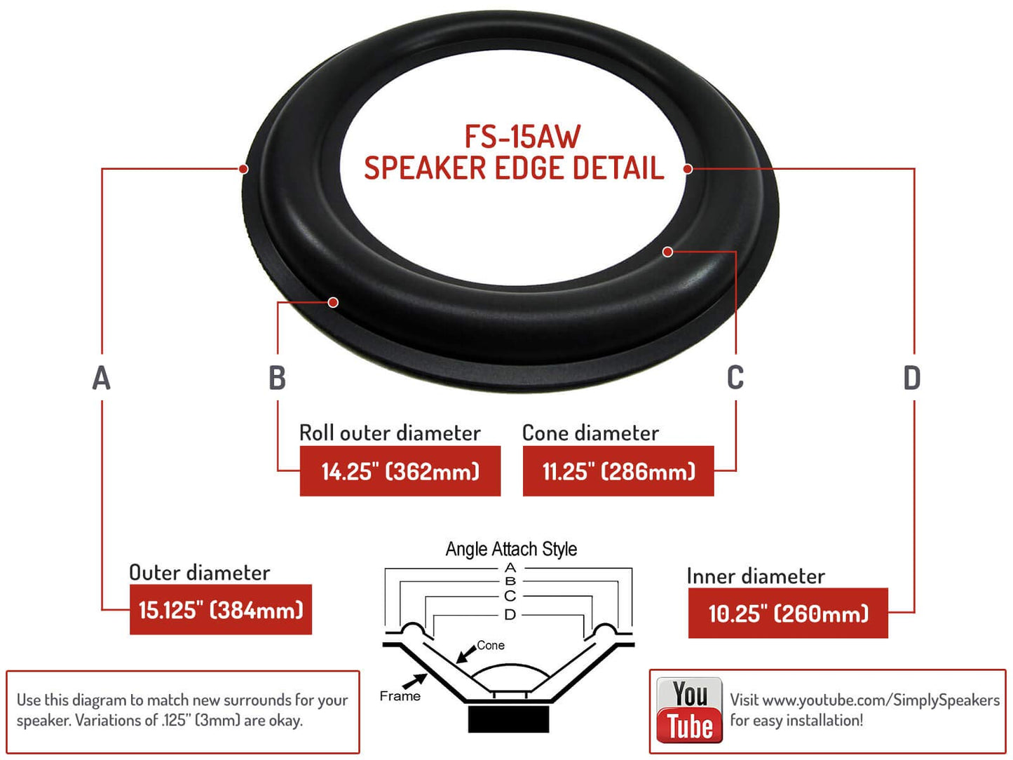 15 Inch Extra Wide Foam Speaker Repair Kit, FSK-15AW (Pair)