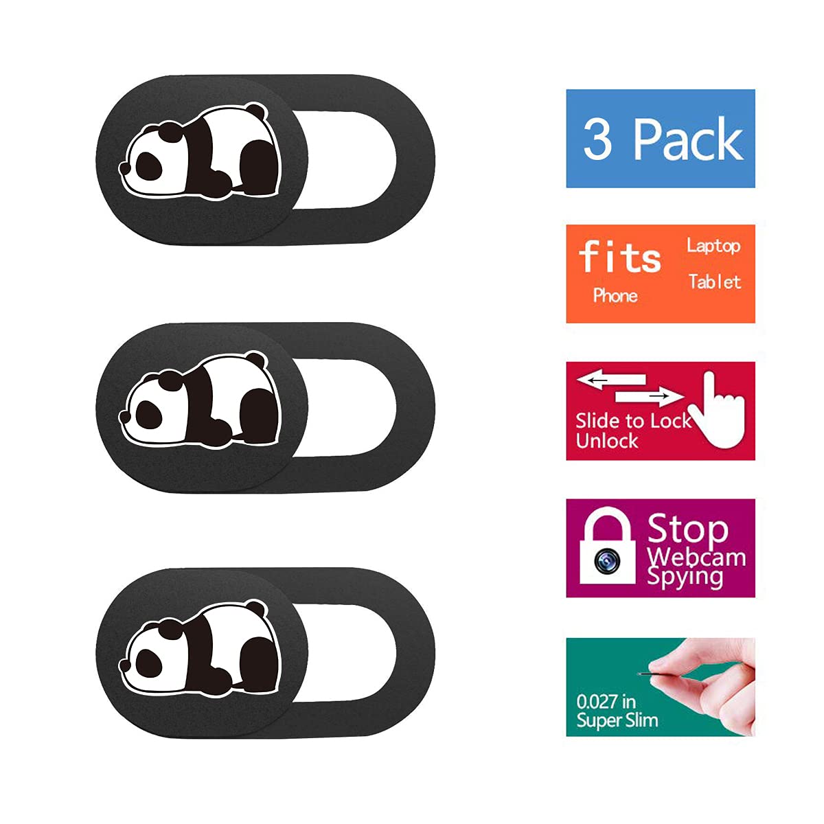 SIREG Webcam Cover Slide Ultra Thin - Cute Panda Web Camera Cover fits Laptop,Tablet,Computer, Smartphone, Protect Your Privacy and Security,Strong