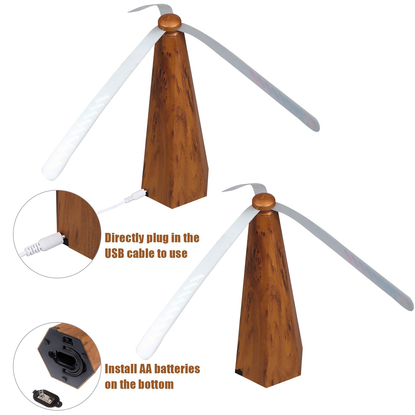 3 PCS Fly Fan for Tables Portable Wood Grain Table Fans for Indoor Outdoor