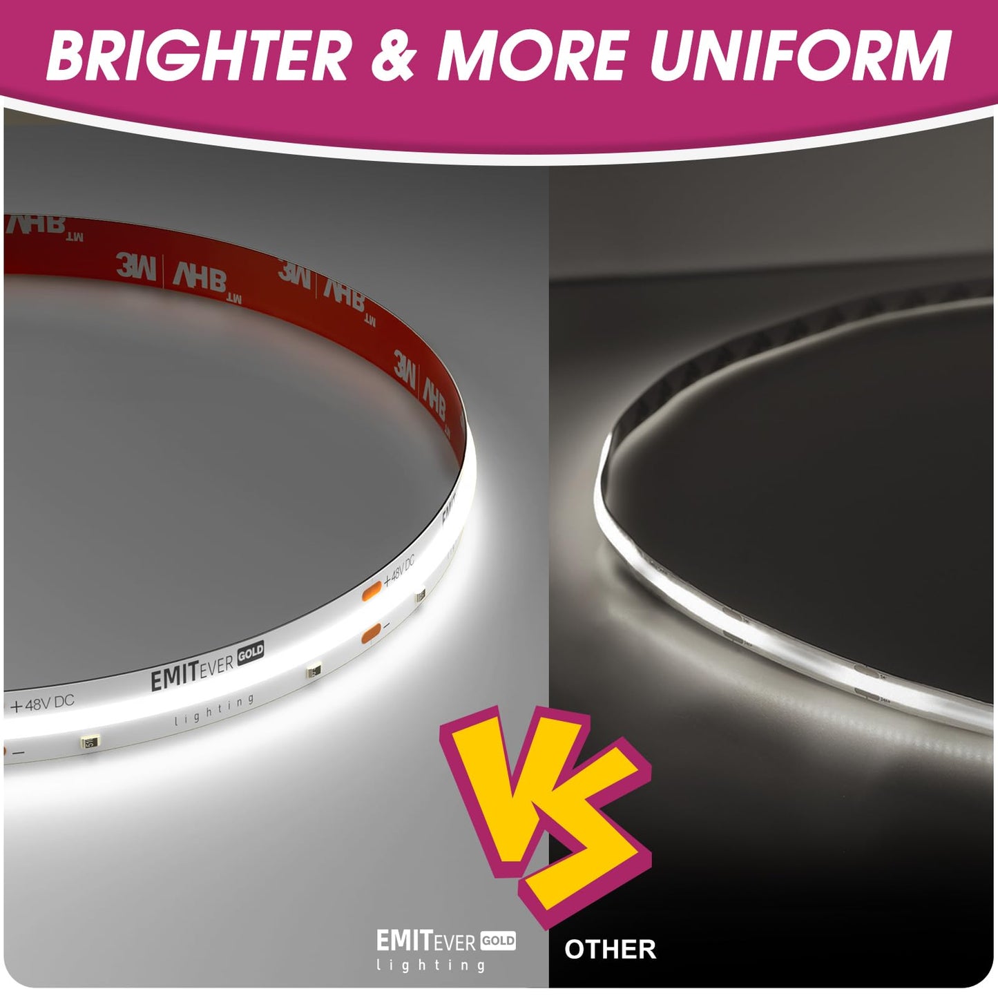 EMITEVER 48V DC COB LED Strip Light Cool White,5000K 32.8ft High Density Tape Light, Dimmable Rope Light for Bedroom,Kitchen,Cabinet, 300Lm/ft