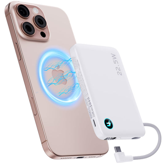 2026 Updated M3 Ultra Slim 0.4'' Wireless Power Bank, 10000mAh Magnetic Portable Charger with Built in Cable and Strap, LED Battery Pack Travel