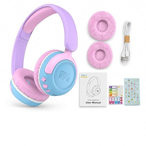 myFirst CareBuds Max Kids Headphones, Wireless & Wired Bluetooth Headphones for Kids with Mic, 85/94dB Volume Limit, 52H Playtime, Fast Charge, Dual