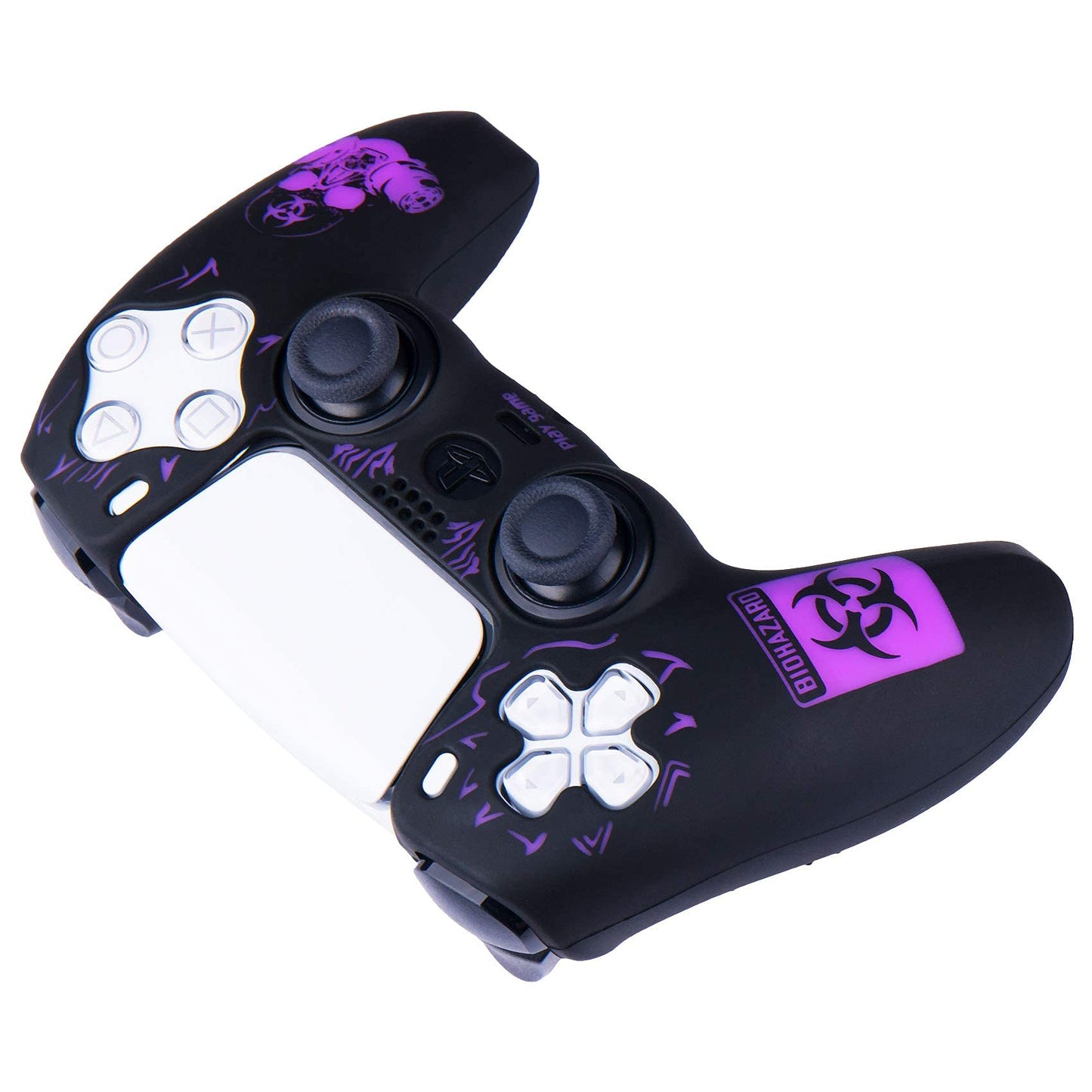 YoRHa Silicone Rubber Back Dots Carving Customizing Skin Cover for PS5 Controller x 1(BH Purple) with Pro Thumb Grips x 10
