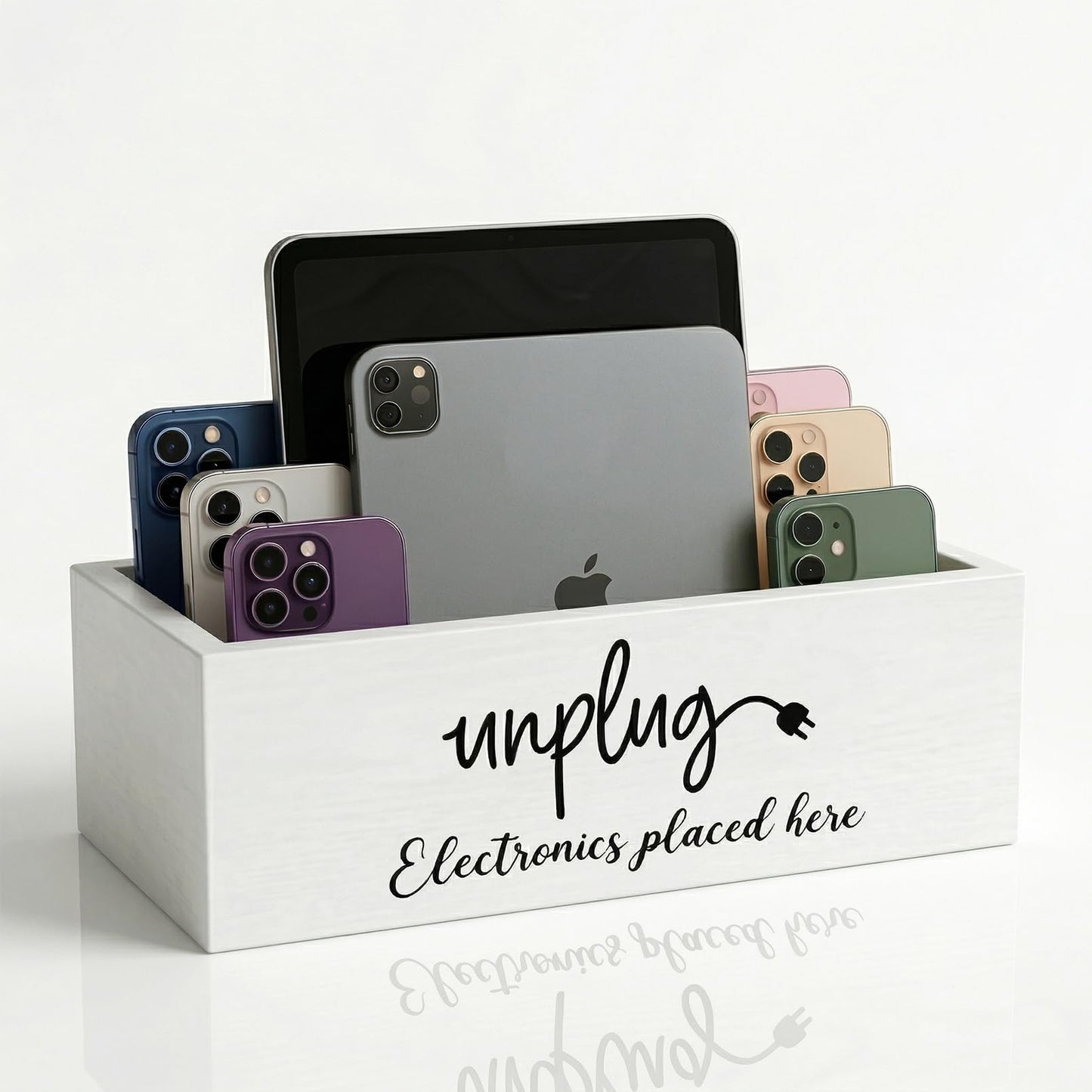 CHONIC Unplug Box, Farmhouse Style Be Present Phone Box, Cell Phone Basket for Home, Wood Mobile Phone Jail, Family Time out Charging Station