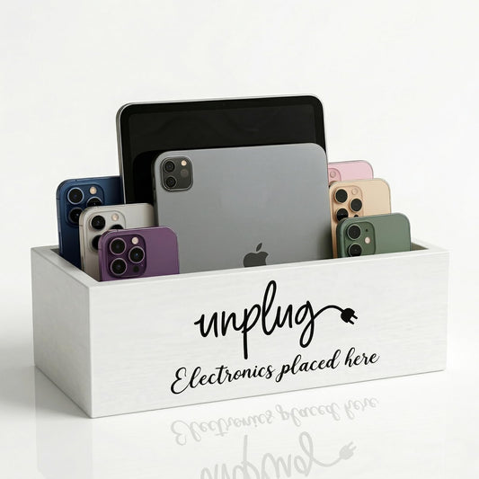 CHONIC Unplug Box, Farmhouse Style Be Present Phone Box, Cell Phone Basket for Home, Wood Mobile Phone Jail, Family Time out Charging Station