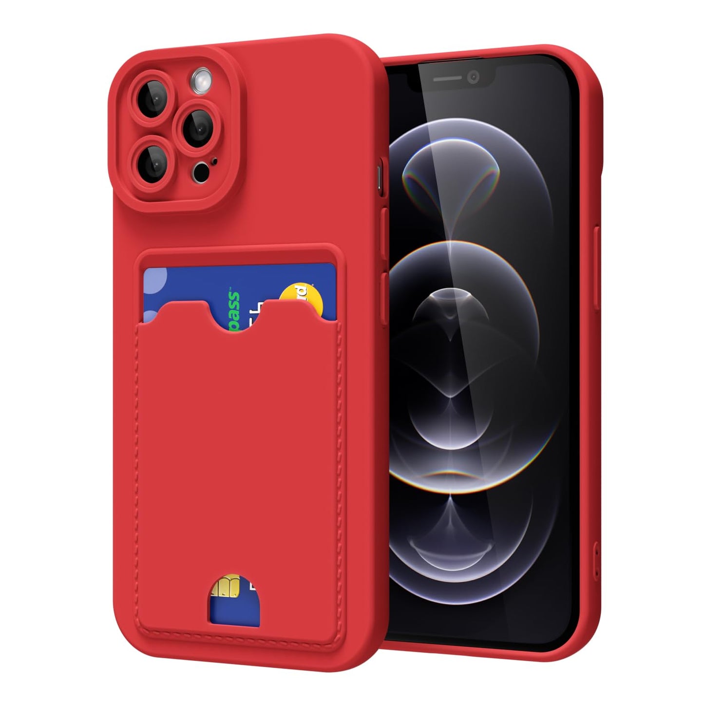 oakxco for iPhone 12 Pro Case with Card Holder, Cute Silicone Wallet Phone Case with Credit Card Slot, Soft Rubber Thin Slim Purse for Women Men