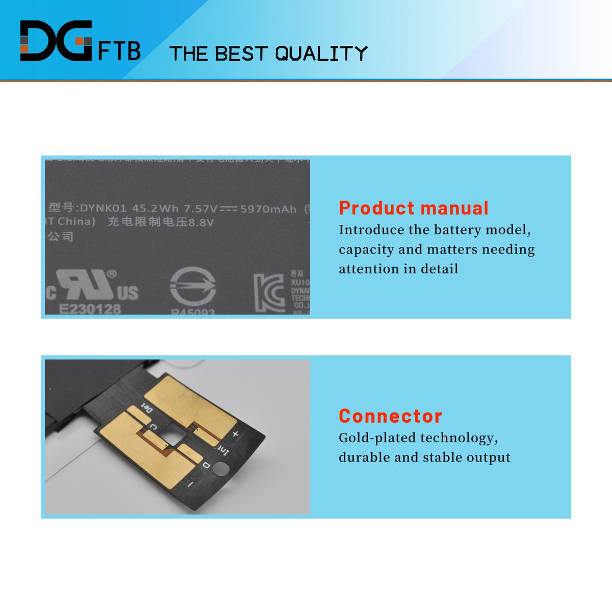 DGFTB 45.2Wh DYNK01 G3HTA036H Laptop Battery Replacement for Microsoft Surface 1st Gen 1769 2017, Surface 1782 13.5'', 2-LQN-00004 KSR-00001 DAG-00003